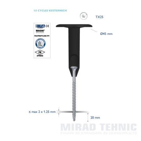 Fixarea telescopica a termo-hidroizolatiilor pe acoperisuri din beton - ECR45X60+CS 6,1X70 - 80 - 100 ansambluri
