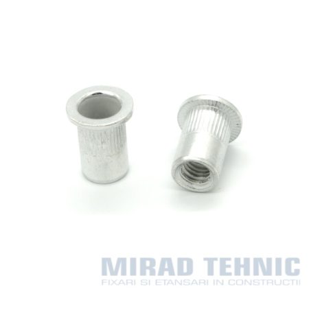 Nit Piulita cu Guler din aluminiu sau otel - Piulita nit randalinata cu guler plat Aluminiu M10 13x24,0 D.13 GRIP: 4.0-6.5 mm - Aluminiu - 100 buc