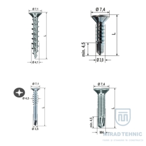 Suruburi pentru fixarea armaturii si feroneriei ferestre PVC
